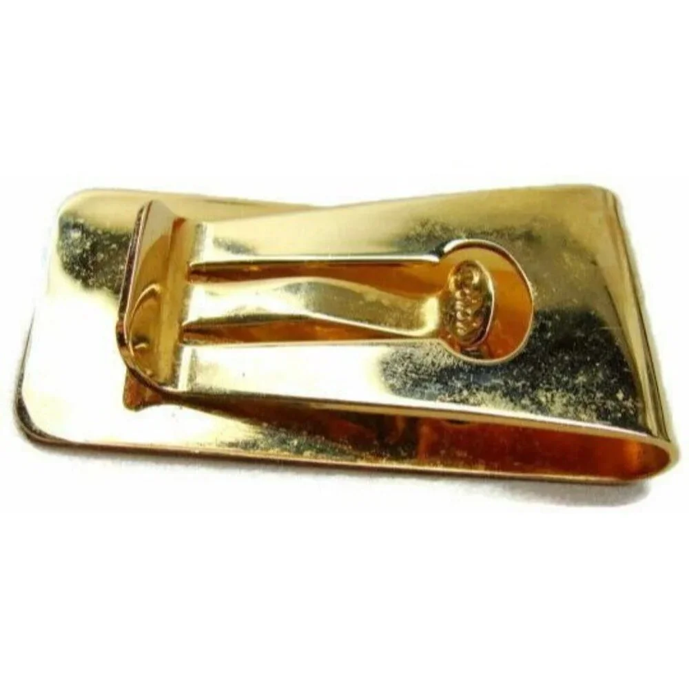 Vtg Money Clip Colibri Ribbed Engravable Wallet Credit Card Cash ID Holder GoldT